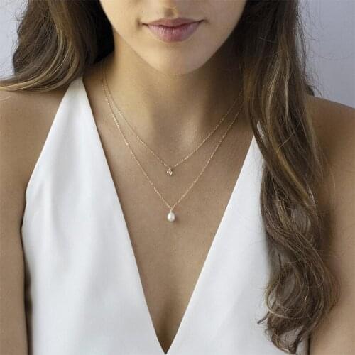 2021 new fashion high-end simple pearl necklace personality double-layer chain pendant ladies jewelry girl gift