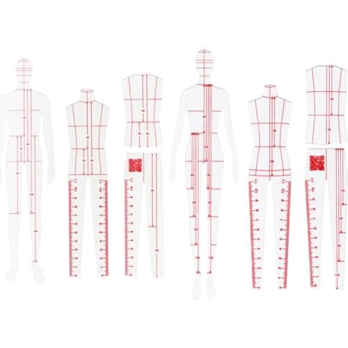 6pcs/set Clothing design Routine suits for men women patchwork template ruler,hand-drawing template for tailoring