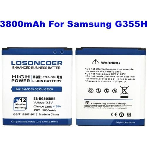 LOSONCOER 3800mAh EB-BG355BBE For Samsung Galaxy CORE II 2 G355 Battery SM-G355H SM-G3558 SM-G3586V G3588V G3559 G355H G3586/H