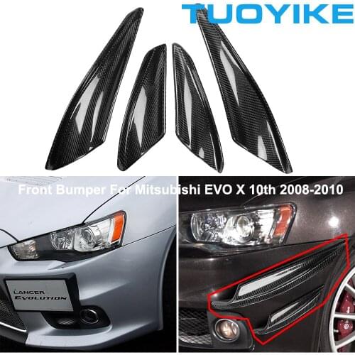 Car Real Carbon Fiber Front Bumper Splitter Exterior Moulding For Mitsubishi EVO Lancer 10th 10X Evolution 2008-2010 4PCS/set