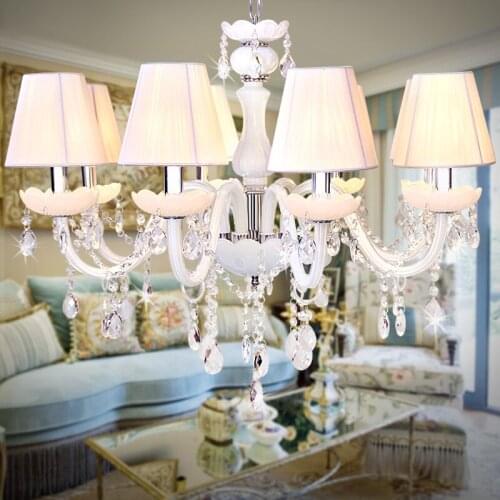 White 6-12 pcs glass Chandeliers for dining Room showroom clear crystal hang lights Modern Restaurant Bedroom white Chandeliers