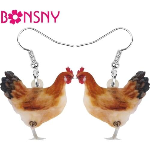 Bonsny Acrylic Hen Chicken Earrings Fowl Farm Animal Drop Dangle Jewelry For Women Girl Teen Kid Charm Decoration Gift Accessory