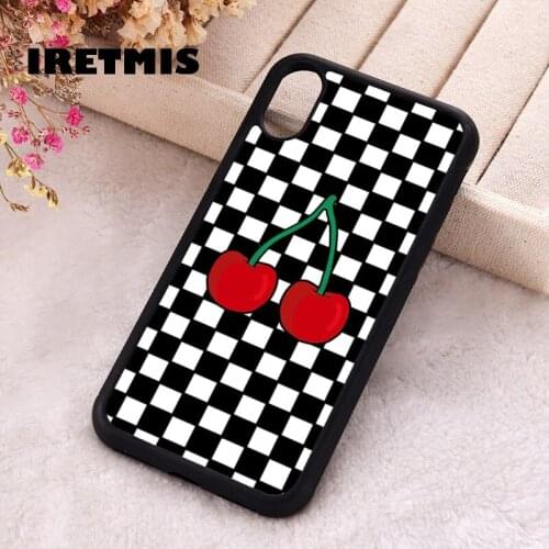 Iretmis 5 5S SE 2020 phone cover cases for iphone 6 6S 7 8 Plus X Xs Max XR 11 12 MINI Pro Soft Silicone Cherry checkers Chic