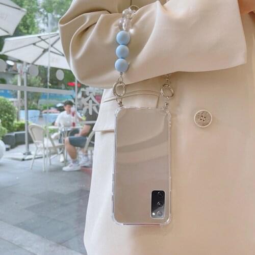 For Samsung A50 A51 A70 A71 A30 A31 A21S A20S A10S A32 A52 A72 Luxury Transparent Case Blue Bead Bracelet Anti-fall Soft Cover