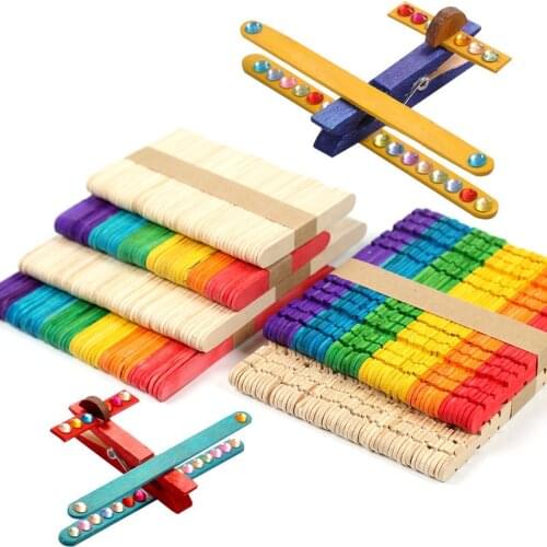 50pcs/set Children DIY Wooden Crafts Material Colorful Ice Cream Creative Wood Sticks Match Handmade House Toy for children Gift
