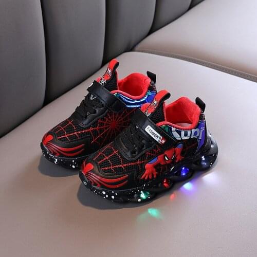 Childrens Sneakers Cartoon spiderman Sneakers With Lights Boy Tenis Casual Sports Shoes Kids Luminous Shoes Soft bottom 23-32