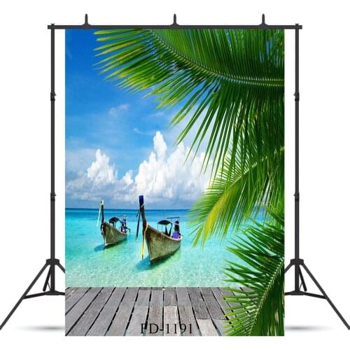 Palm Tree Beach Boat Photography Background for Photo Shoot Props Wedding Child Kids Baby Cloth Printed Backdrop Photo Studio