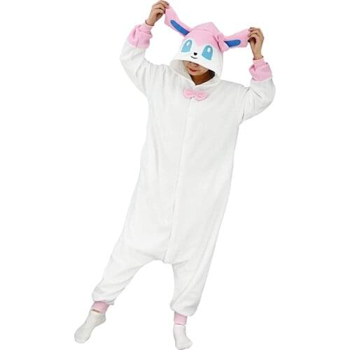 Fleece Kigurumi Pajamas Cartoon Pijamas Onesies For Adults White Women Animal One-Piece Costume Men Cosplay Halloween Birthday