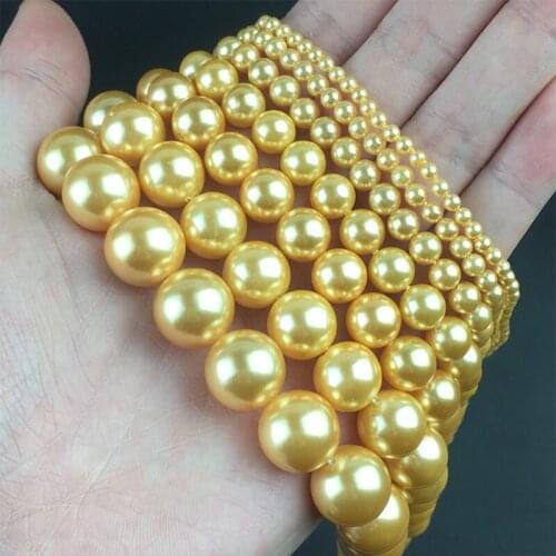 Yellow Shell Pearl Round Beads Natural Loose Spacer Beads For Jewelry Making DIY Bracelet Accessories 15'' 3/4/5/6/8/10/12/14mm