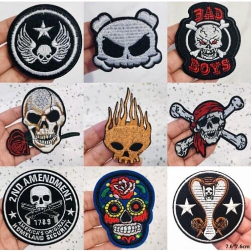 1Pcs Skull series cool Embroidery Patches for T-shirt Iron on Stripes Appliques Clothes Stickers Clothing Badges