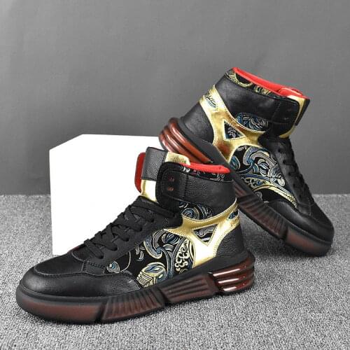Spring Fall Hot Selling Luxury Mens Gold Leisure Shoes Fashion Lace Up British Round Toe Trending Flat Platform High Top ERRFC