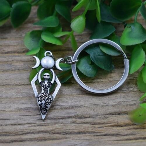 Moon Wiccan Goddess Keychain Willendorf Fertility Pendant Wicca Spiral Carved Jewelry