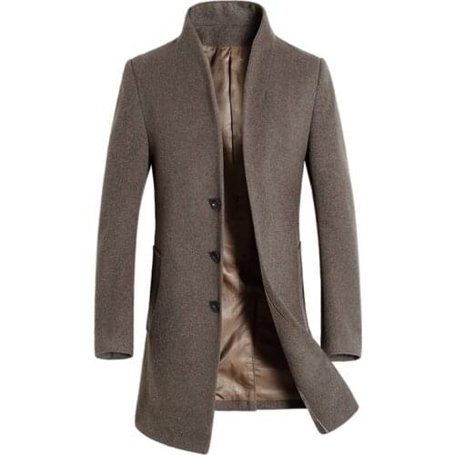 Mens Woolen Coats Autumn Long Trench Overcoat Jackets Male Fashion Stand Collar Slim Wool Blends Windbreaker Plus Size 5XL 6XL
