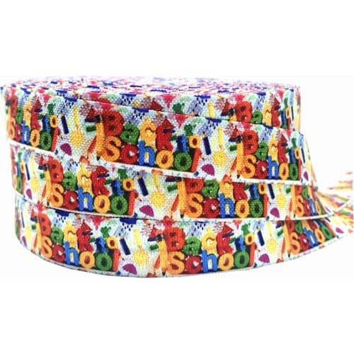 New Ribbon 10Y 16mm Back to School Patterns Printed Fold Over Elastic FOE Webbing Diy Sewing Hair Band Tie Packaging Accessories