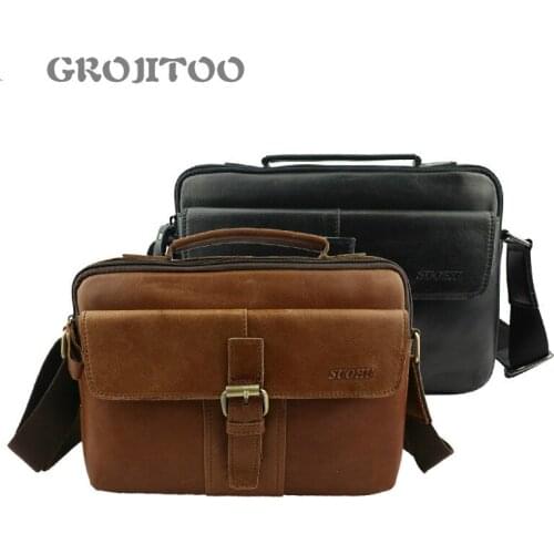 GROJITOO New head leather mens crossbody shoulder bag genuine leather business laptop computer bag