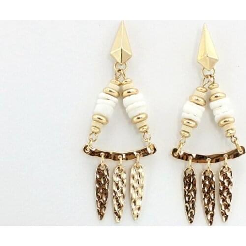 2016 New indian jewelry Shell stone beads bar indian earrings for women triangle gold simple dangle earrings long