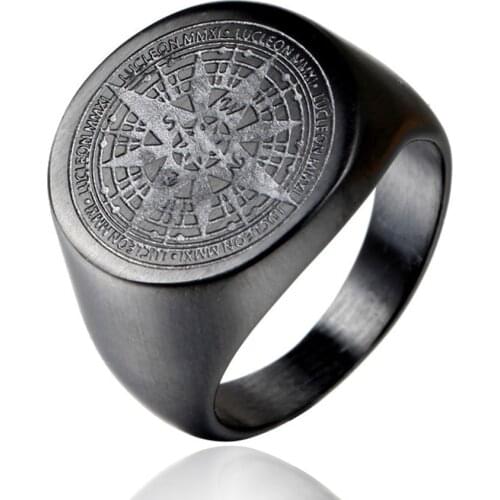 New Compass Mens Ring Stainless Steel Fashion Round Band Rings For Men Navigator Finger Jewelry Gift
