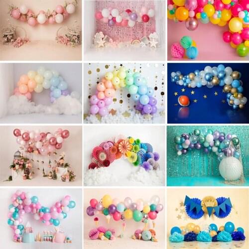 Newborn Baby 1st Birthday Backdrop Luxury Colorful Balloons Child Cake Smash Photography Background Decor Props For Photo Studio