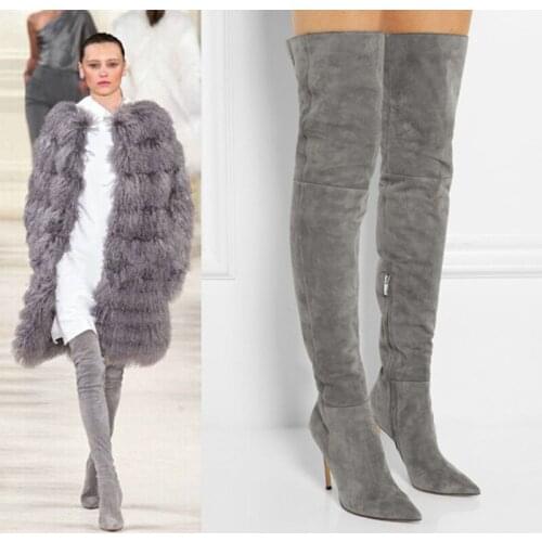 Autumn Fashion Suede Leather Over The Knee Boots Women Sexy Thigh High Boots 2021 Winter Pointed Toe High Heels Boots Women Shoe