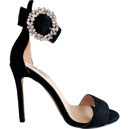 Casual Designer 2020 summer new style black suede crystal strass high heels sandals 10cm 8cm