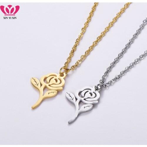Simple Stainless Steel Gold Rose Necklace for Women Cute Fashion Flower Choker Necklace Valentines Day Gift Wedding Jewelry New