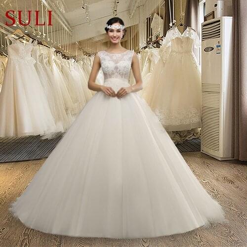 MZ0032 See Through Cheap Sexy Long Chapel Train Lace Up Back Tulle A-Line Wedding Dresses