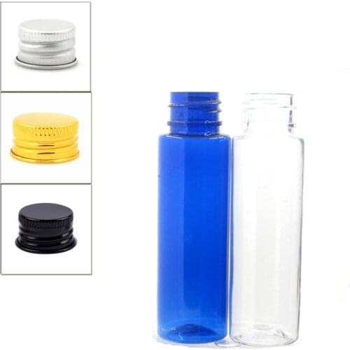 30ml empty clear/blue Cylinder Plastic Bottles pet bottle with gold/silver aluminum screw cap, X 10