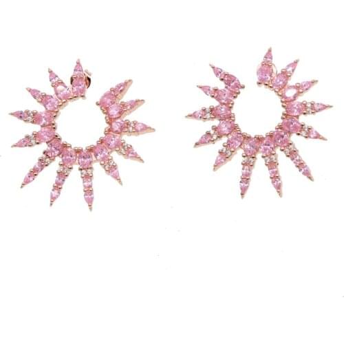 AAA cubic zirconia CZ big flower earring top quality fashion jewelry Pink cz line ear gorgeous bling stud earring