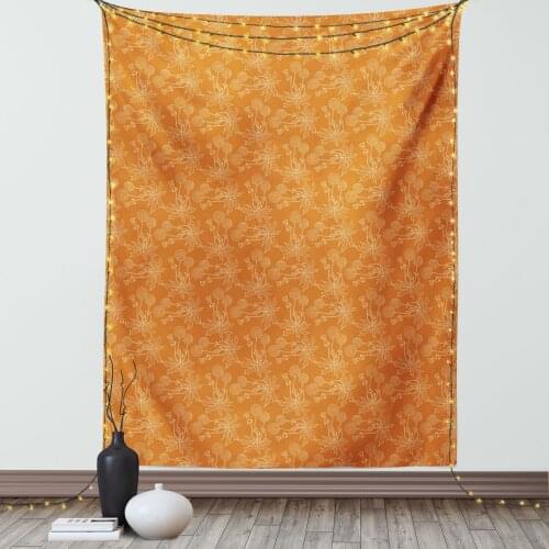 Burnt Orange Tapestry Dandelions Poppies Wildflowers Satin Fabric Wall Hanging for Bedroom Living Room Dorm Meeting Background