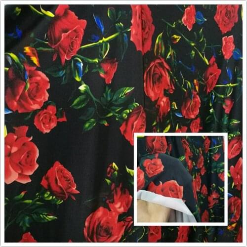 4 Side Stretch Swimwear Micro Fiber Knitted Fabric Red Rose Flower Printed Soft Fabric DIY Sewing Stage Gymnastic Leotart