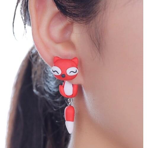 TTPAIAI 30 Brand Handmade Polymer Clay Red Fox Stud Earrings Fashion Cartoon Cute 3d Animal Earrings For Women Best Gift