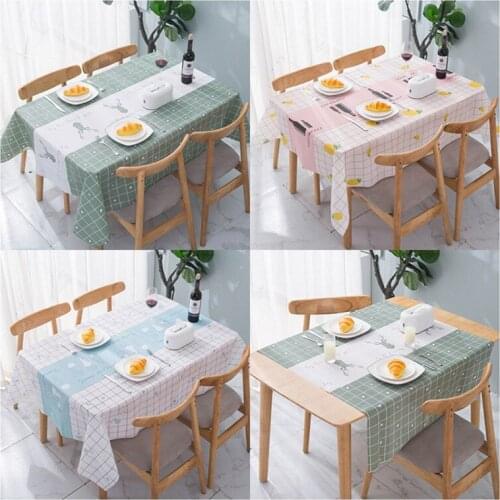 Waterproof Oil-proof Heat-proof PVC Tablecloth Nordic Simple Grid Elk Parttern Table Cloth Coffee Tea Tablecloth Home Decor