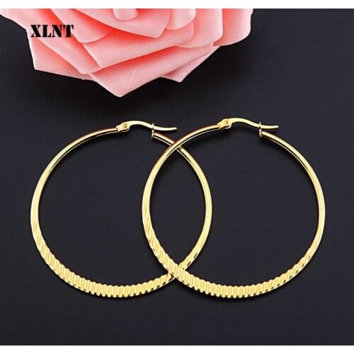 XLNT Stainless Steel Hoop Earrings For Women Statement Big Silver/Gold Color Round Circle Loop Earring Party Gift