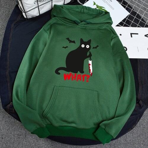 Female Autumn Winter Plus Size Woman Sweatshirt Cartoon Cat Hoodies Woman Fleece Funny Pullover