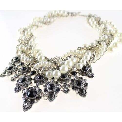 Hot Selling Choker Necklace Multilayer Big Imitation Pearl Women Statement Necklaces Pendants 2017 New design chain metal chain