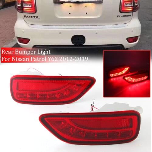 2Pcs For Nissan Patrol Y62 2012 2013 2014 2015 2016 2017 2018 2019 LED Rear Tail Reflector Bumper Light Brake Turn Signal Lamp