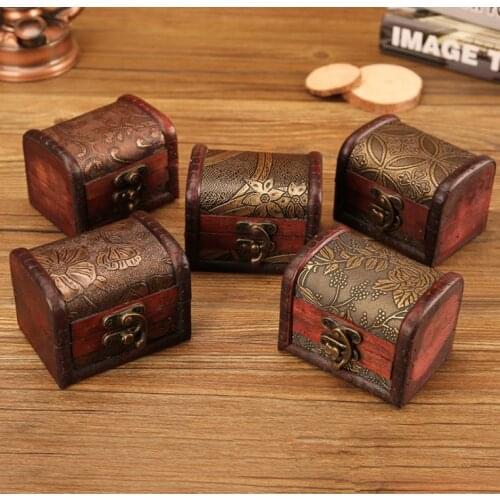 200pcs Retro Small Wood Storage Box With Metal Lock Decorative Trinket Jewelry Treasure Pearl Wooden Case Vintage Organizer SN