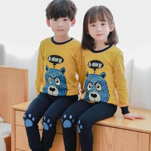 2021The New Kids Pajamas Girls Boys Sleepwear Nightwear Baby Infant Clothes Animal Cartoon Pajama Sets Spring And Autumn Cotton