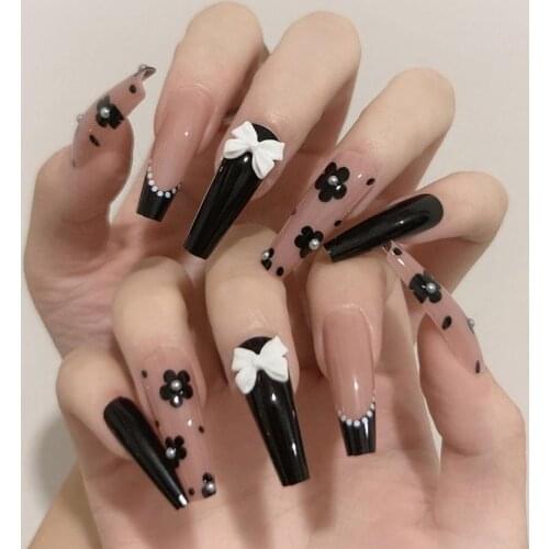 24Pcs/Set Nail Bow Tip Wearable Ice Penetration ABS DIY Fake Knots Ultra Thin Waterproof Color Nails for Manicure