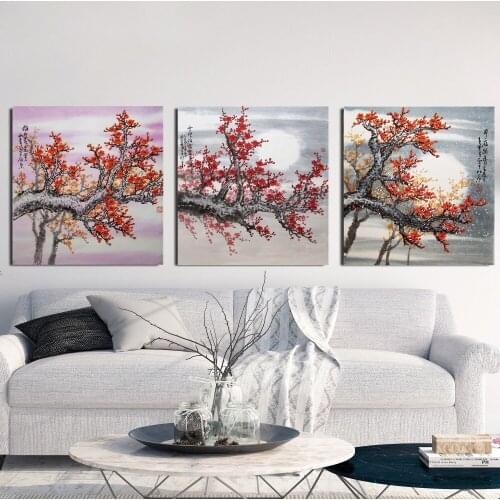 3pcs Traditional Chinese Plum Canvas Art Print Triptych Painting Poster Wall Pictures For Home Decoration Home Decor No Frame