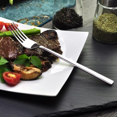 6Pcs 8.5" Korean Dinner Forks Long Handle Steak Table Fork Stainless Steel Kitchen Cutlery Luxury Silver Tableware Set Salad