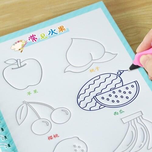 8Book Pinyin Drawing number chinese English alphabet calligraphy Children pupils Auto Dry Repeat Practice 3D Groove Book Pen Set
