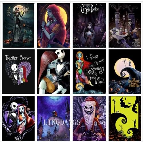 5D DIY Diamond Painting Disney Movie Christmas Fright Night Sally Jack Skellington Diamond Embroidery Cross Stitch Home Decor