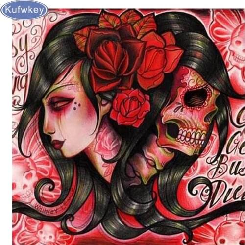 5D DIY Diamond painting heart skull Full Round Diamond embroidery gothic woman Cross stitch rhinestones Christmas gift