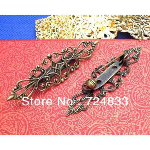 57x15mm Blank Brooch Bases Metal Filigree Flower Bezel Brooches Pins Back Settings Findings Antique Bronze tone Wholesale