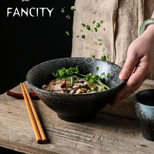FANCITY Japanese ceramic bowl household large ramen bowl rice bowl soup bowl creative bowl plate tableware set business hat bowl