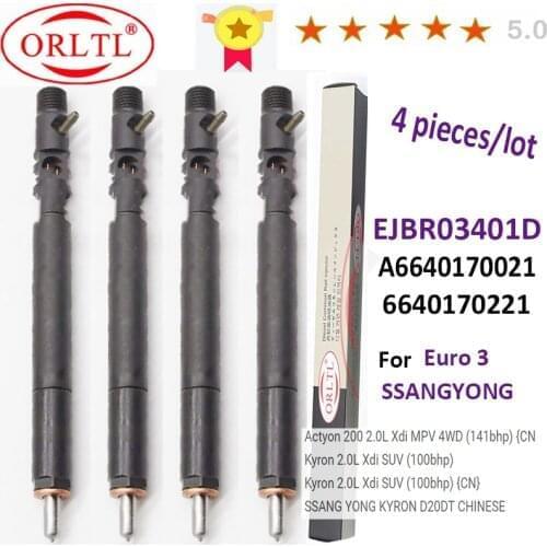 4pc Diesel New injector 6640170221 EJBR03401D A6640170021 6640170021 NOZZLE L157PBD For SSANGYONG Actyon Kyron Euro 3