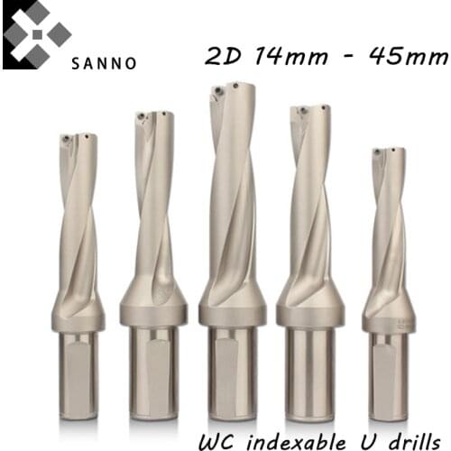 Free shipping WC indexable inserts drill bit 2D 14mm, 20mm, 24mm, 28mm,31mm,35.5mm-45mm cnc powder U drill fast drilling bit