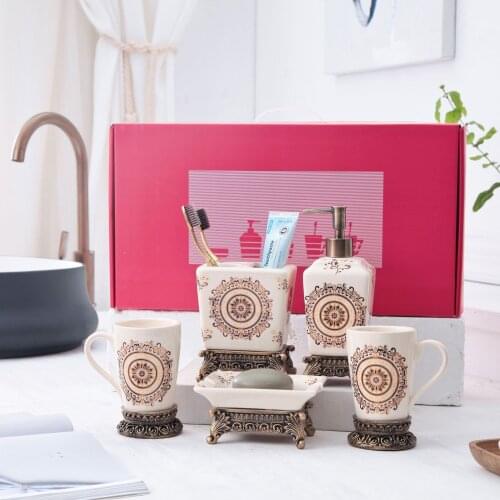 European-style bathroom ceramics five-piece Wash-Rinse kit gift box package high-grade toothbrush Seat Bathroom wash utensils