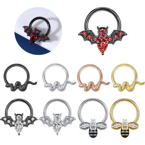 ZS 16G Crystal Nose Ring for Women Bat Bee Snake Septum Piercing Stainless Steel Septum Clicker Girls Helix Piercing Jewerly